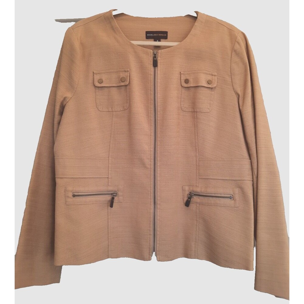 DANA BUCHMAN 16 Gold Zipper Tan Linen Cotton Blazer Jacket
